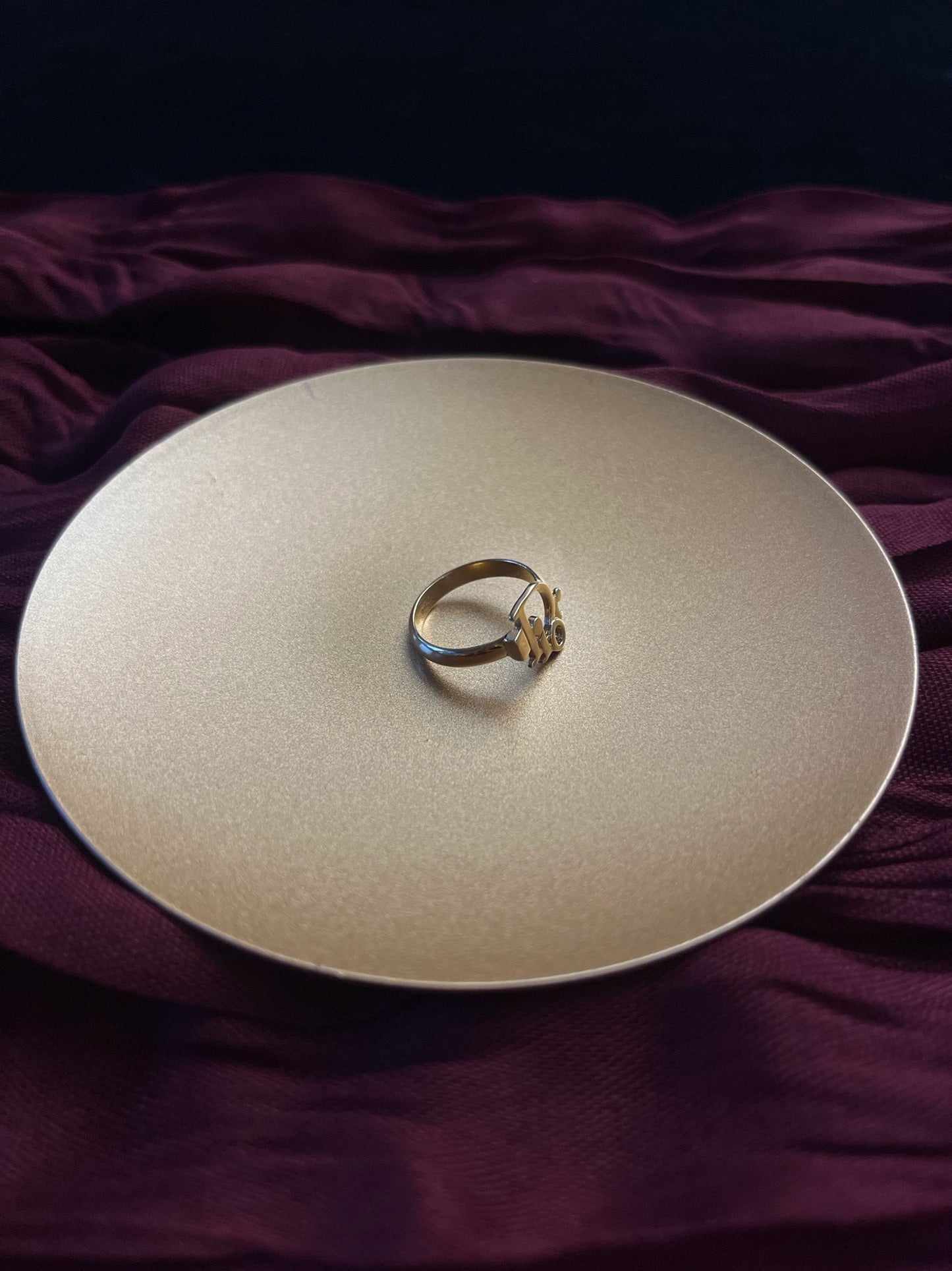 Vintage Dior Gold-Tone “D” Charm Ring with Crystal Accent