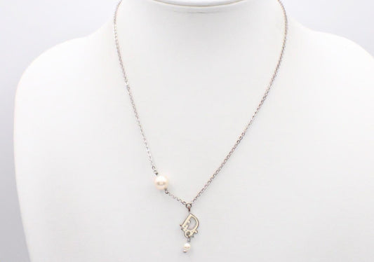 Dior Script Logo Pearl Pendant Necklace