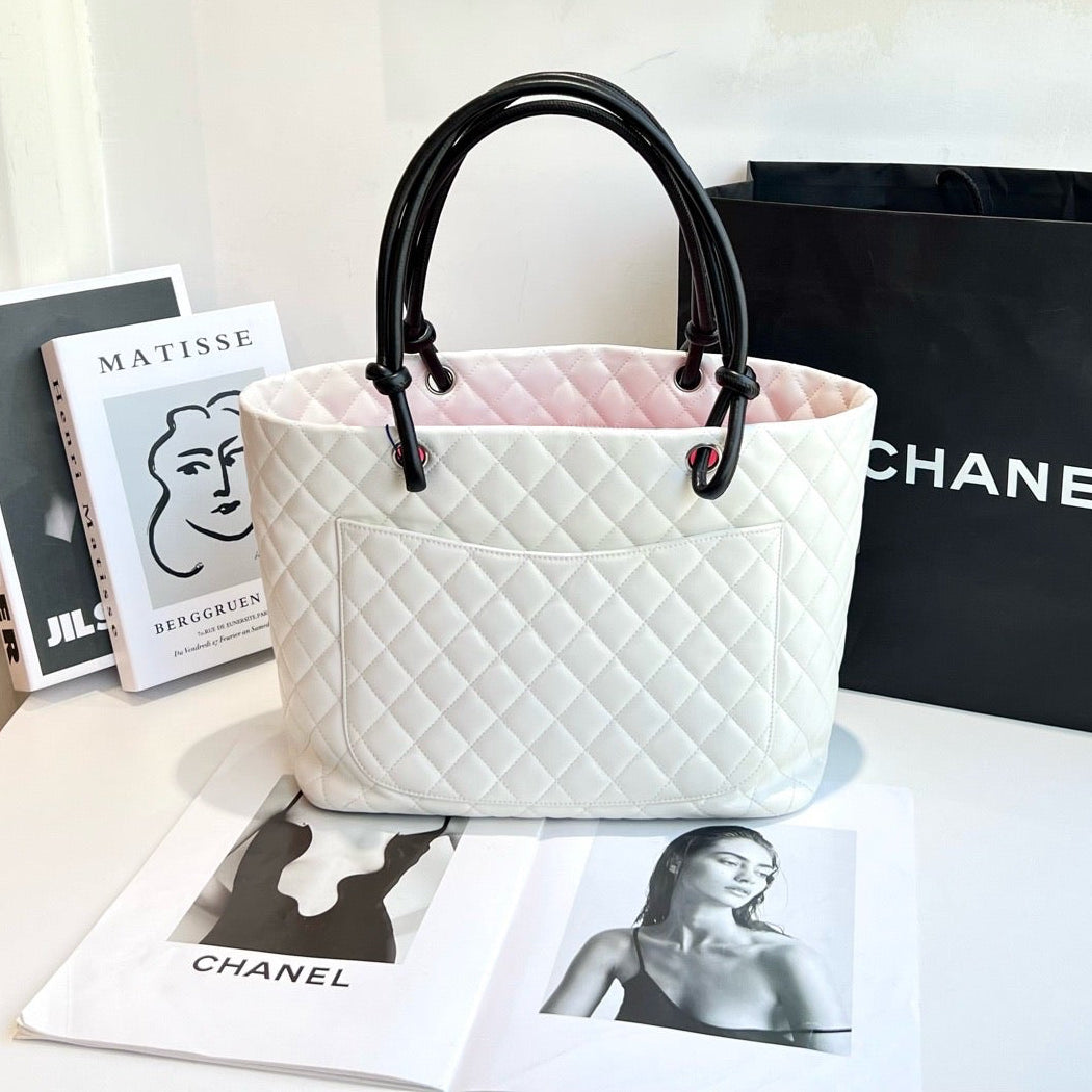 Chanel Cambon Ligne Quilted Tote – White & Black