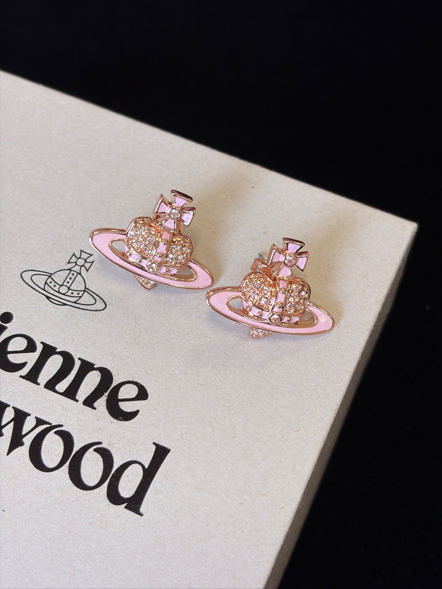 Vivienne Westwood Pink Crystal Orb Stud Earrings – Rose Gold Tone