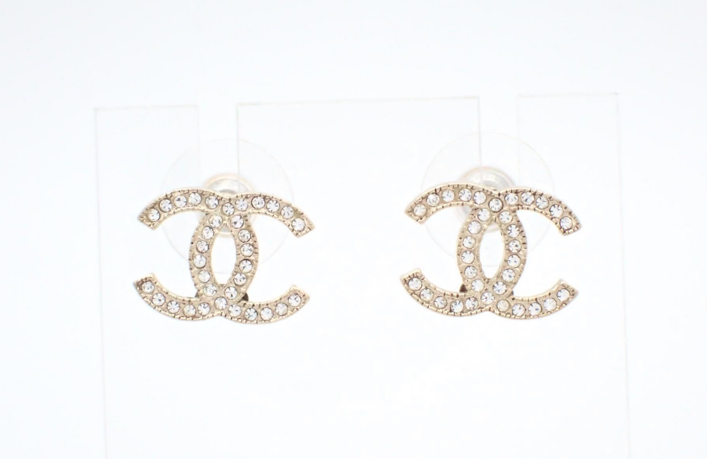 Chanel 2013 Crystal CC Logo Stud Earrings