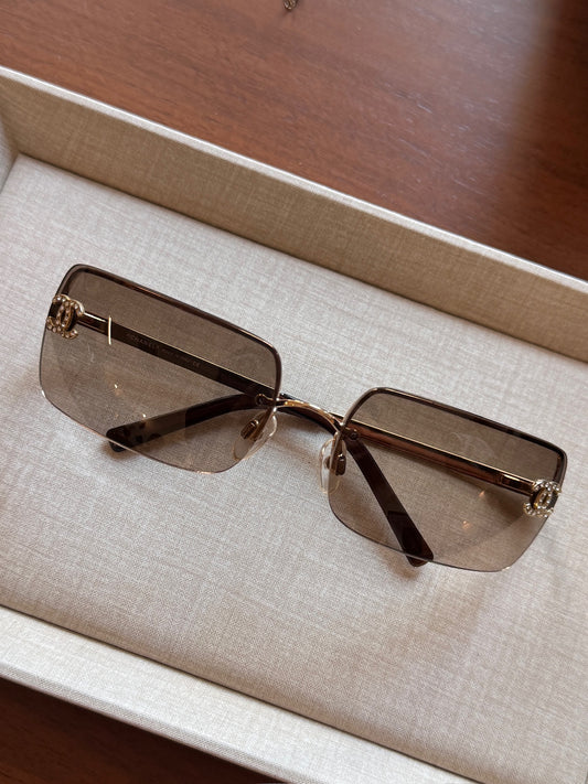 Chanel Brown Gradient Rimless CC Crystal Sunglasses