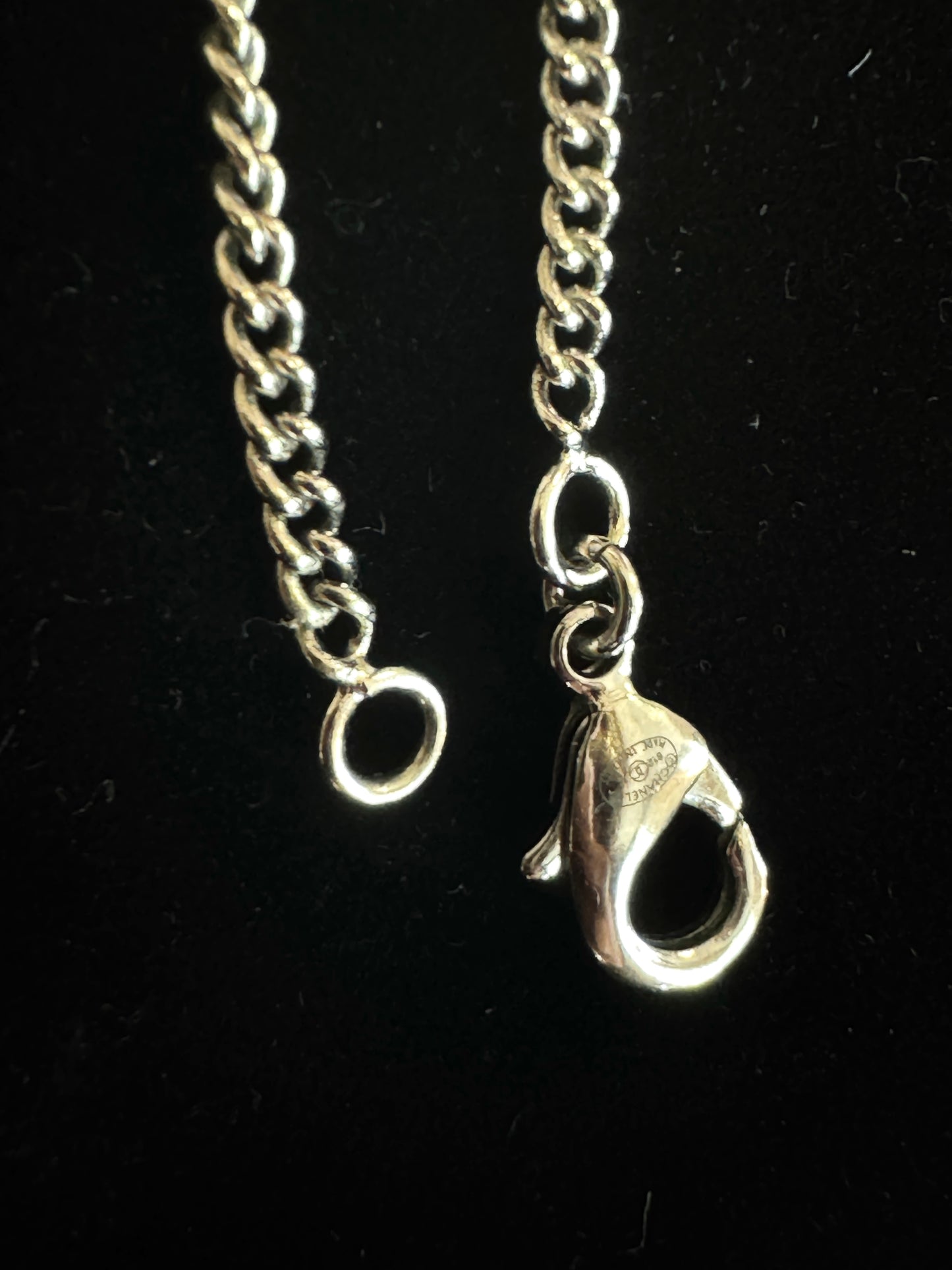 Chanel Vintage “Silver Camellia” Crystal Pendant Necklace
