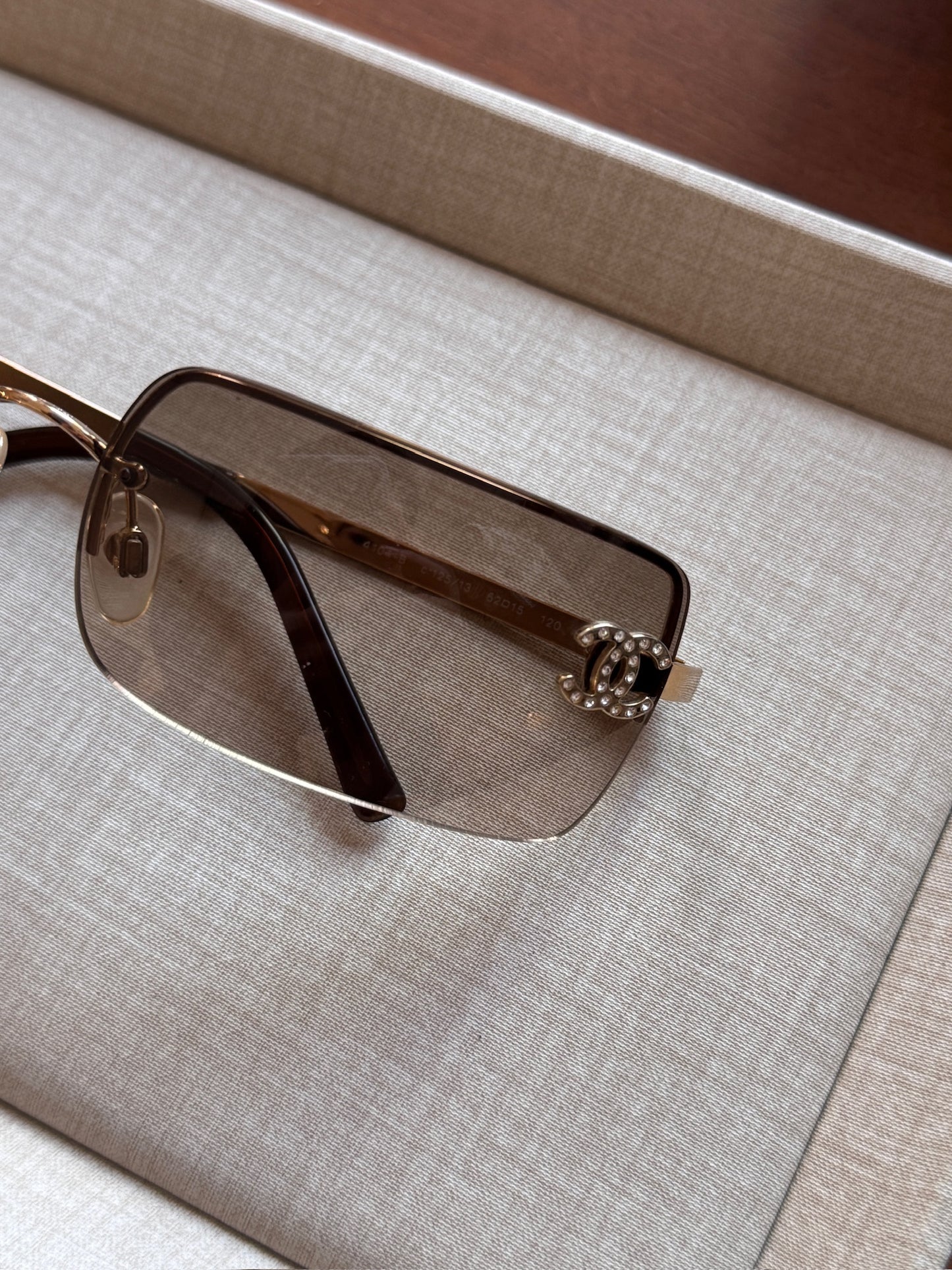 Chanel Brown Gradient Rimless CC Crystal Sunglasses