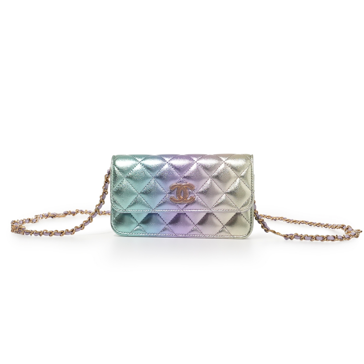Chanel Rainbow Quilted Lambskin Phone Holder with Chain Gold Hardware, 2023 (Online Exclusive)