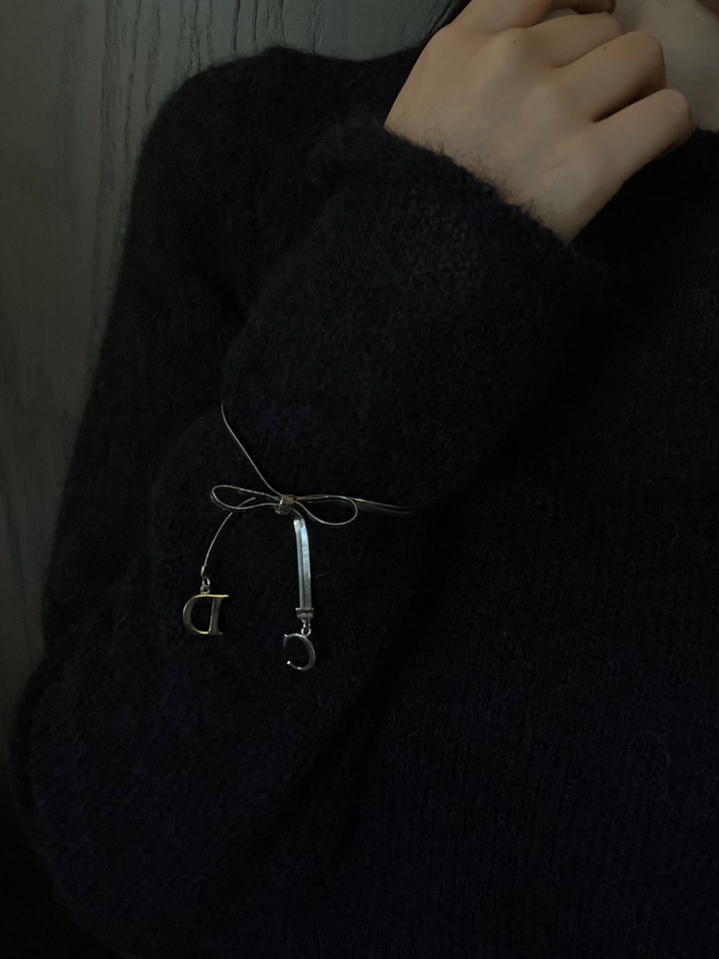 Dior Vintage Titanium-Silver Bow Snake Chain Bracelet