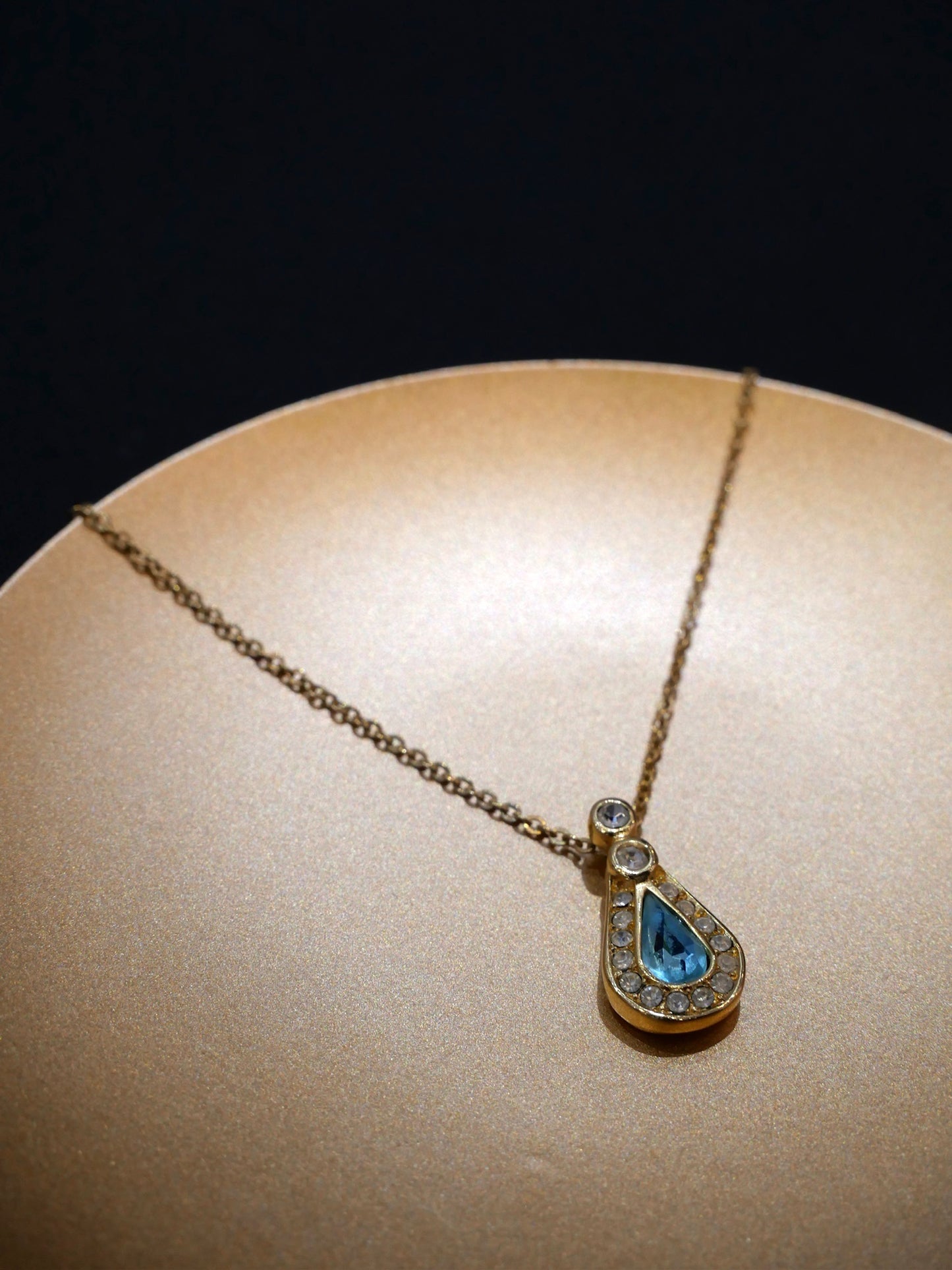 Dior Vintage Blue Teardrop Crystal Pendant Necklace
