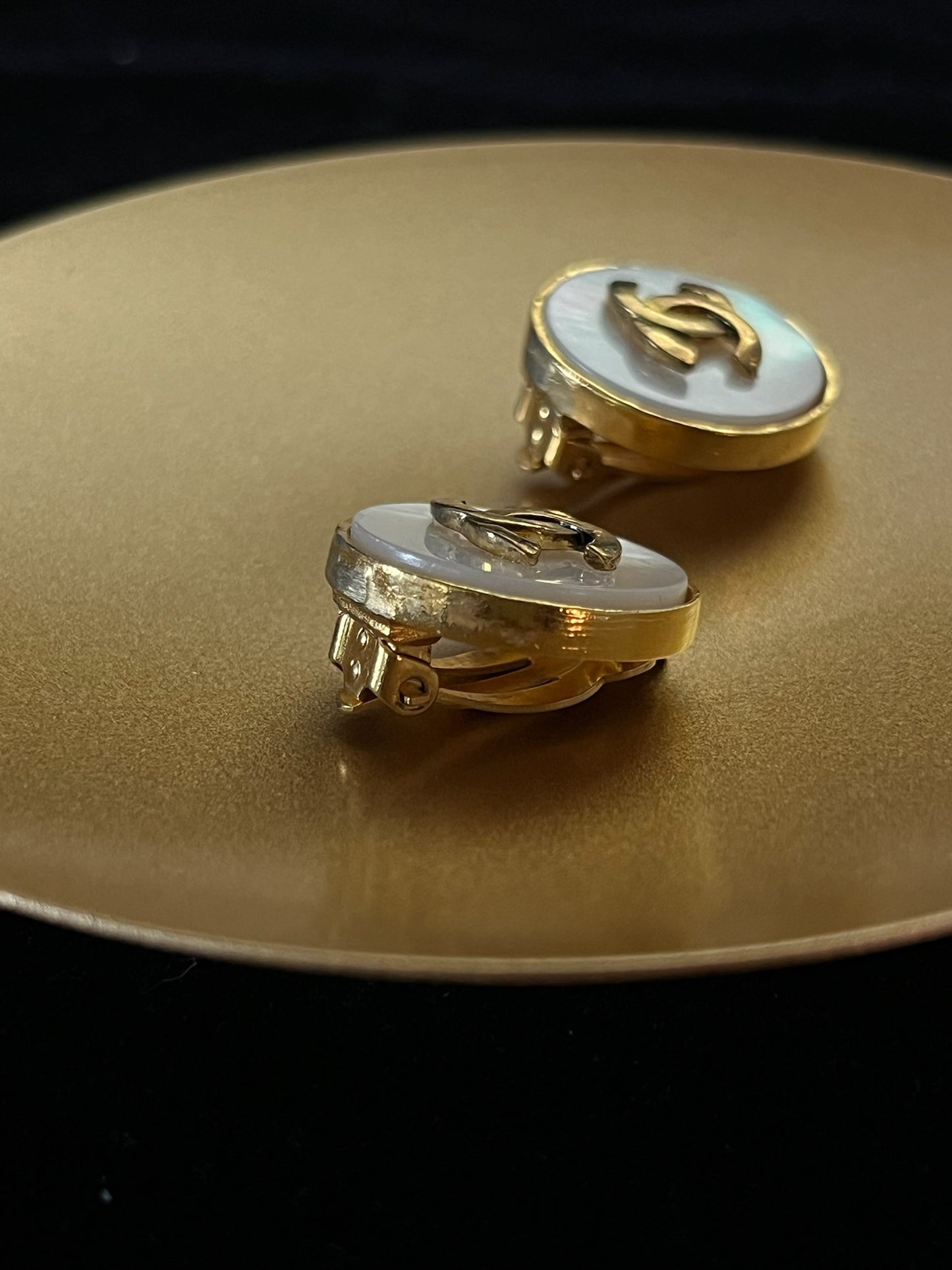 Chanel 1995 Gold-Plated White Mother-of-Pearl Clip-On Earrings