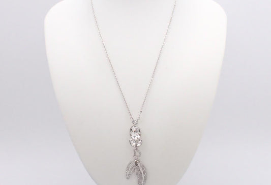 Dior Crystal Leaf Drop Necklace – Silver Tone