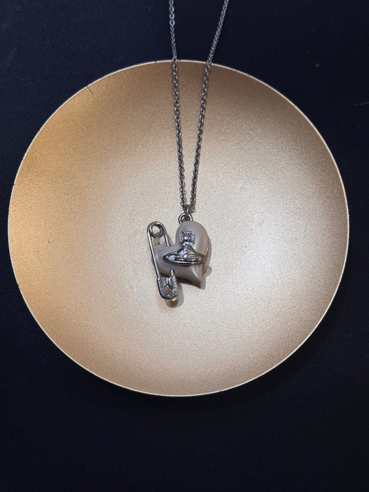 Vivienne Westwood Heart Safety Pin Orb Necklace