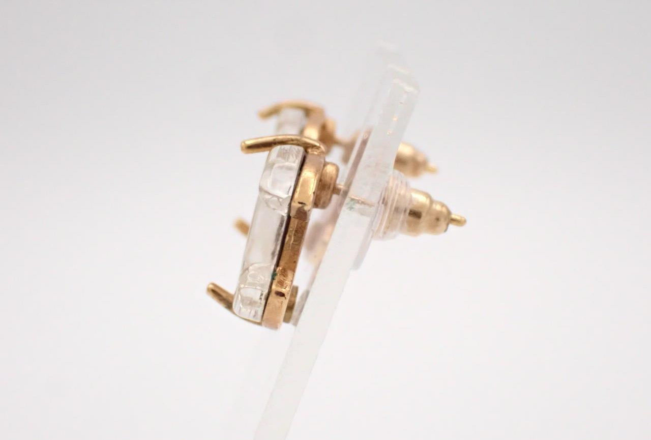 Chanel 2002 Transparent CC Plated Gold Stud Earrings