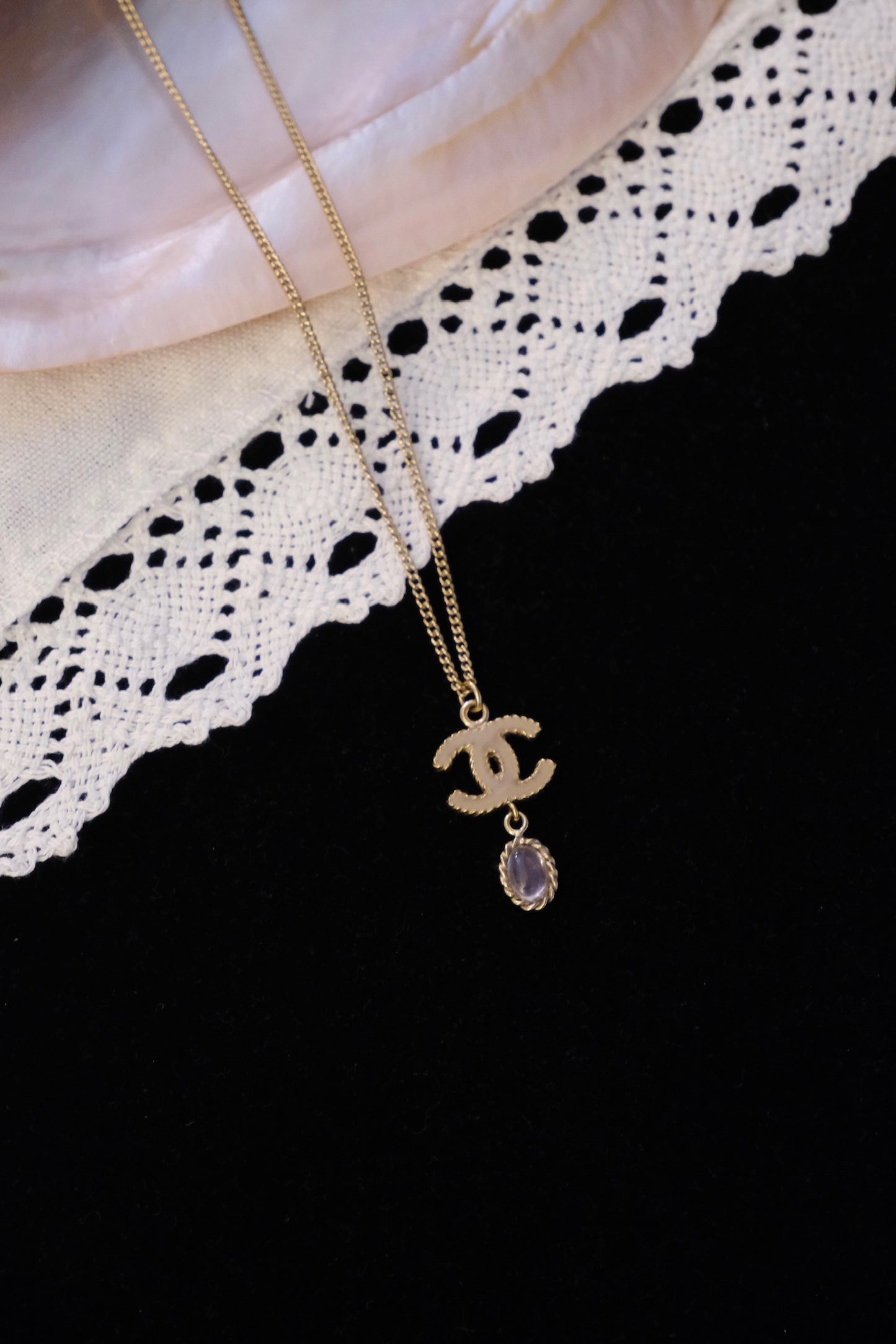 Chanel 2012 Gold CC Logo Pink Crystal Drop Necklace