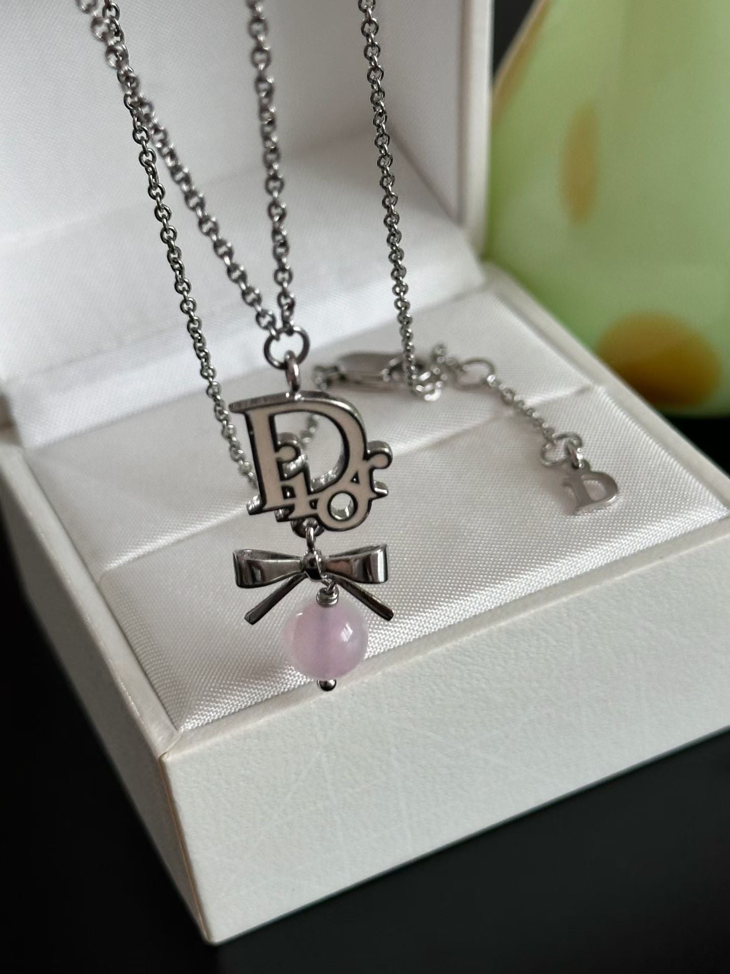 Dior Silver-Tone Logo Bow Pendant Necklace