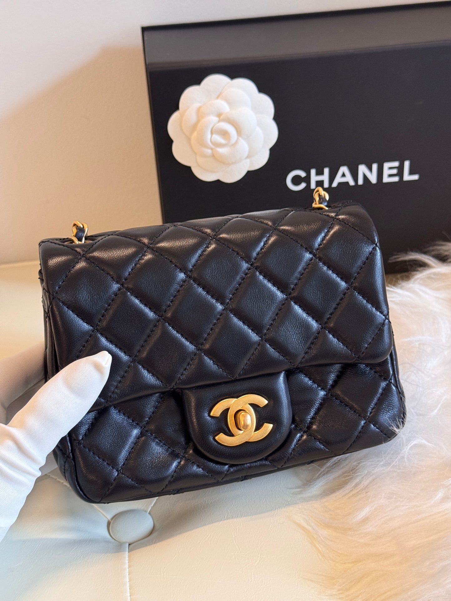 Chanel Black Lambskin Gold Chain Mini Flap