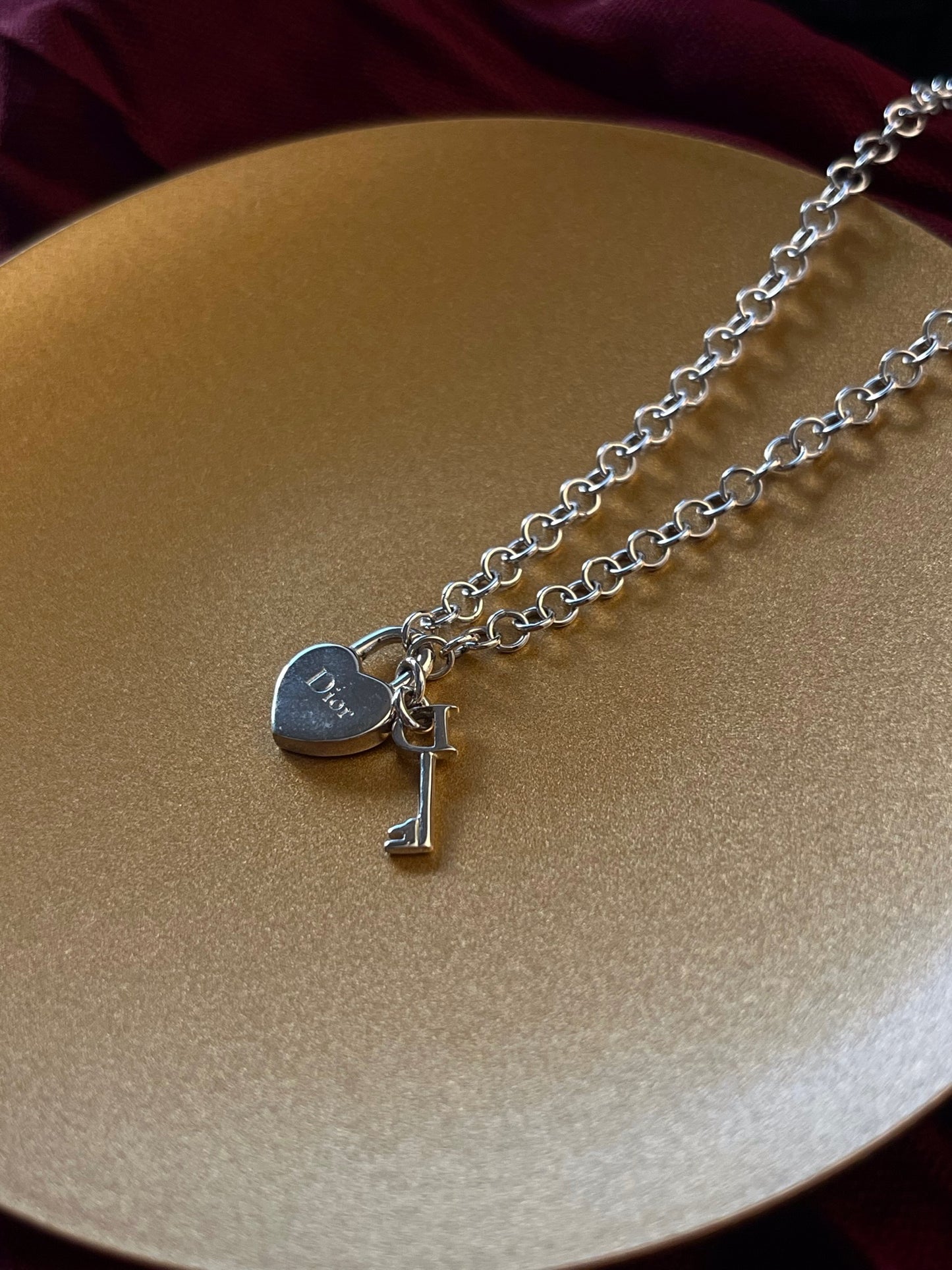 Vintage Dior Silver Heart Lock Necklace