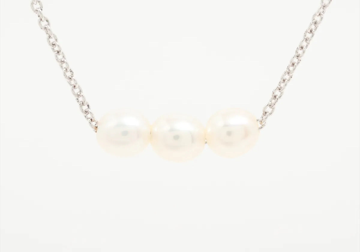 TASAKI Sterling Silver Pearl Necklace – Elegant Everyday Collarbone Chain