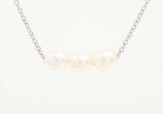 TASAKI Sterling Silver Pearl Necklace – Elegant Everyday Collarbone Chain