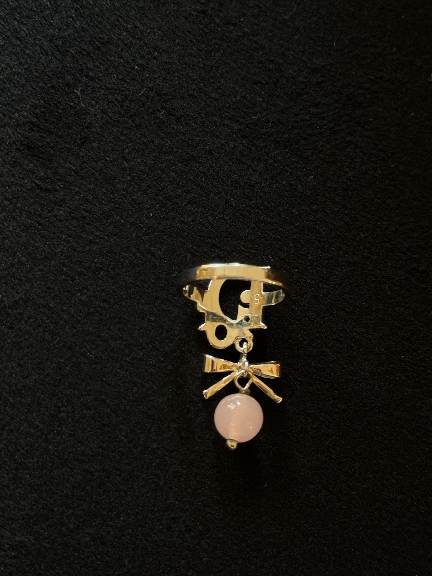 Christian Dior Bow & Rose Quartz Logo Ring