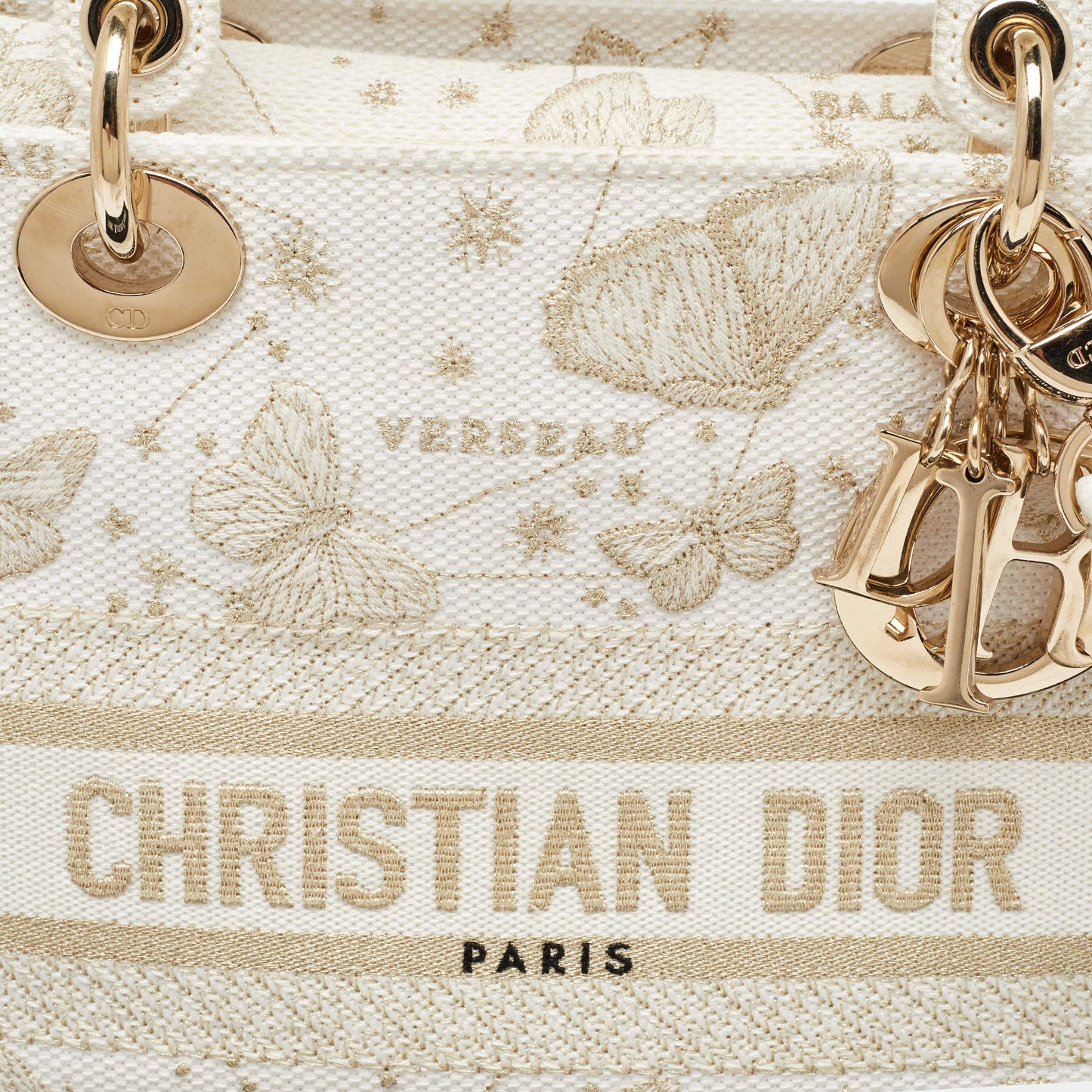 Dior Christmas Edition White Embroidered Canvas Zodiac Small Lady D-Lite Bag