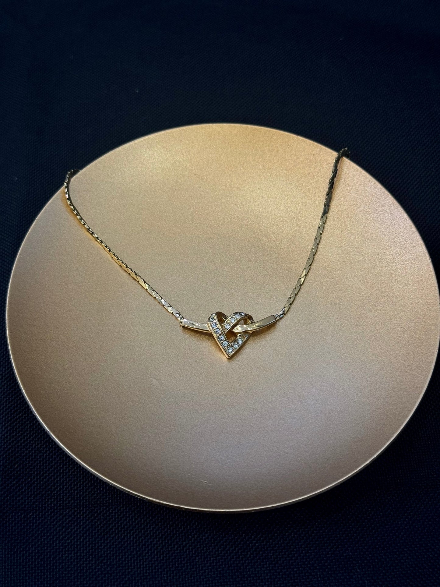 Vintage Dior Crystal Heart Gold-Tone Necklace