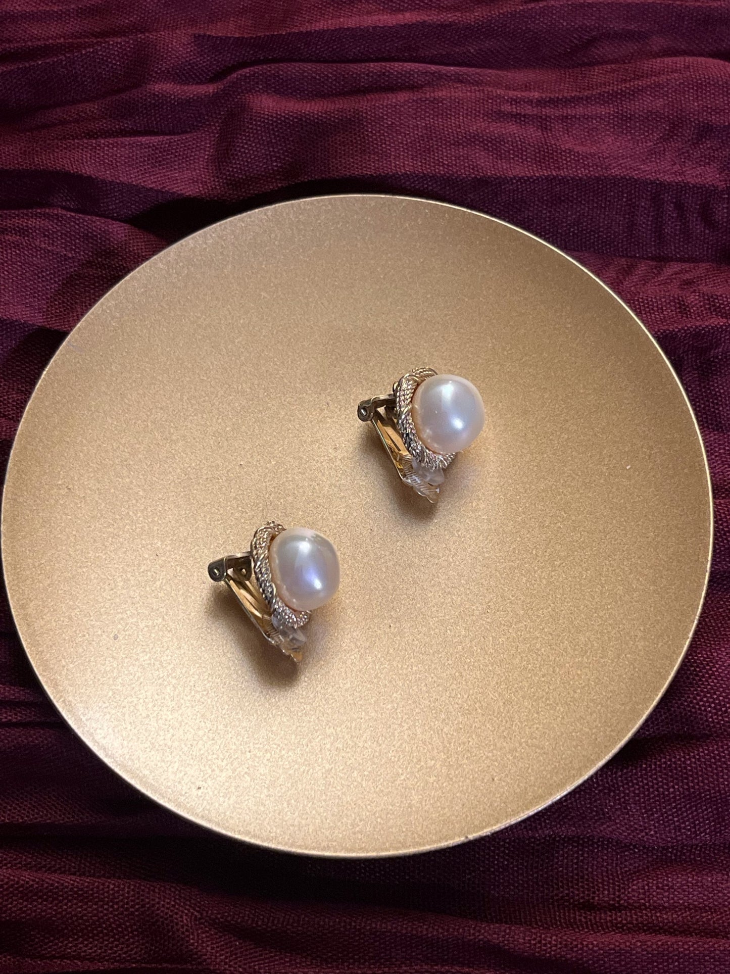 Vintage Dior Twisted Gold-Trim Pearl Clip-On Earrings