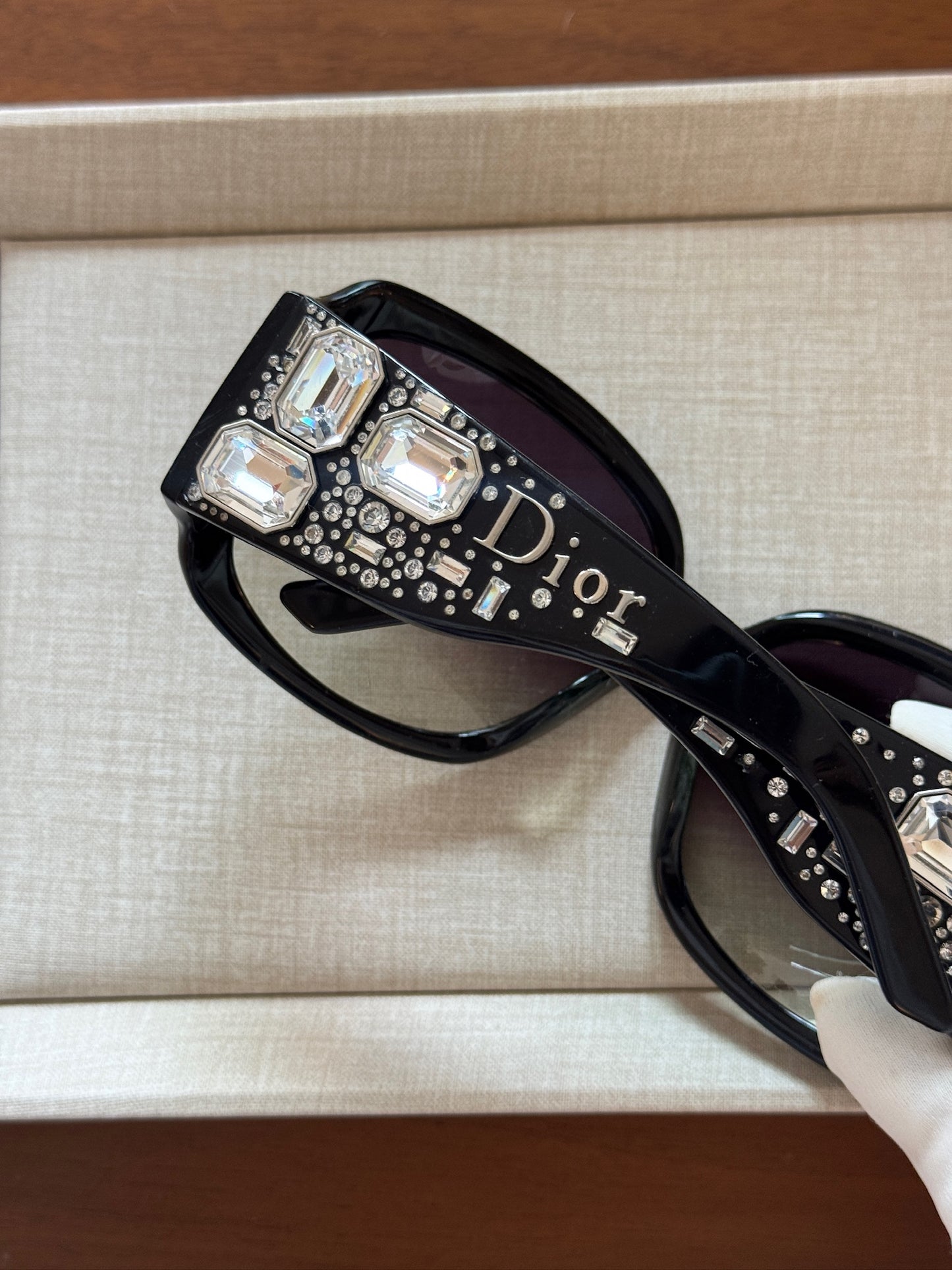 Dior Rimless Crystal Temple Black Sunglasses