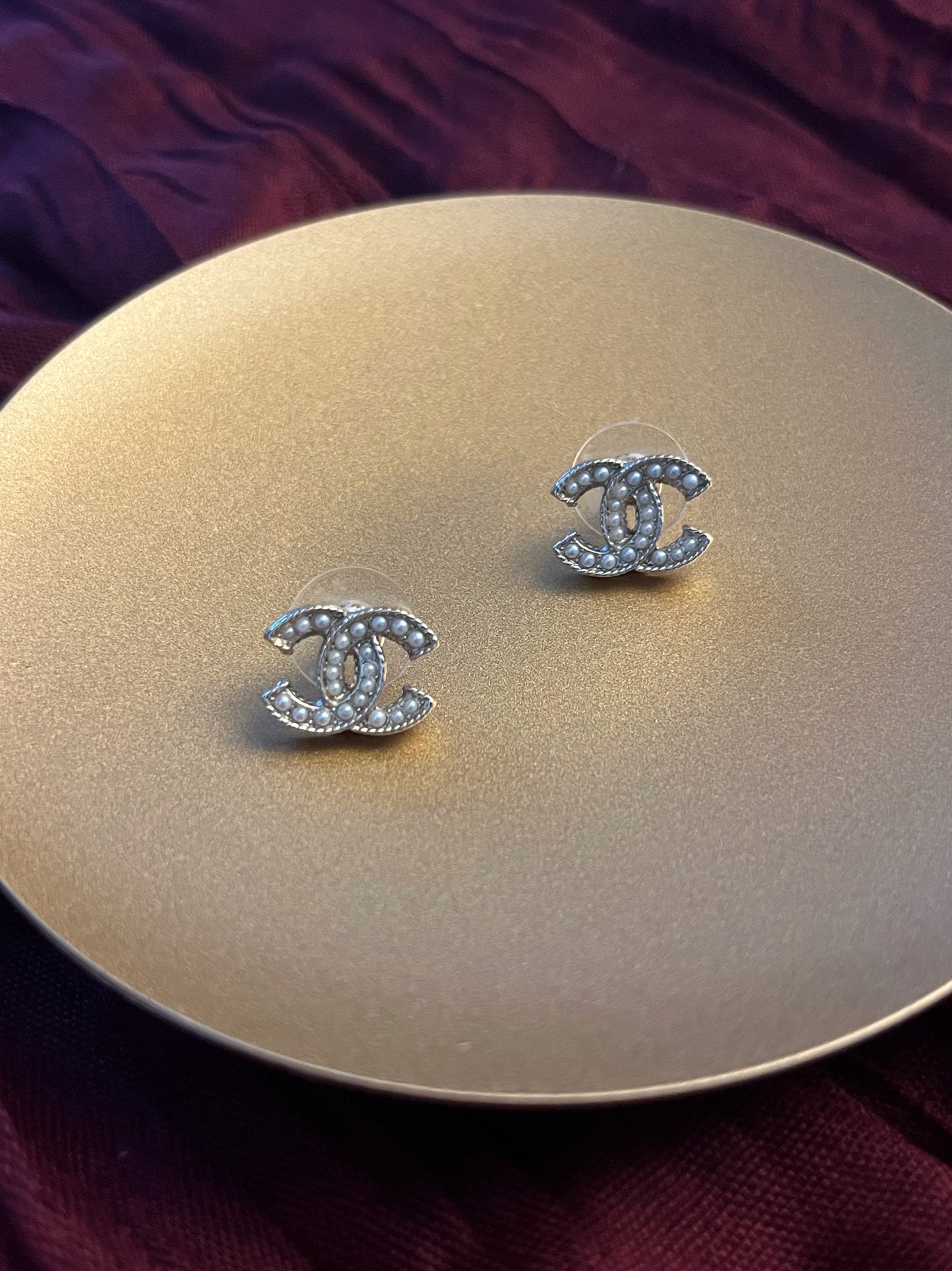 Vintage Chanel 2020 Gold-Tone Double C Pearl Earrings