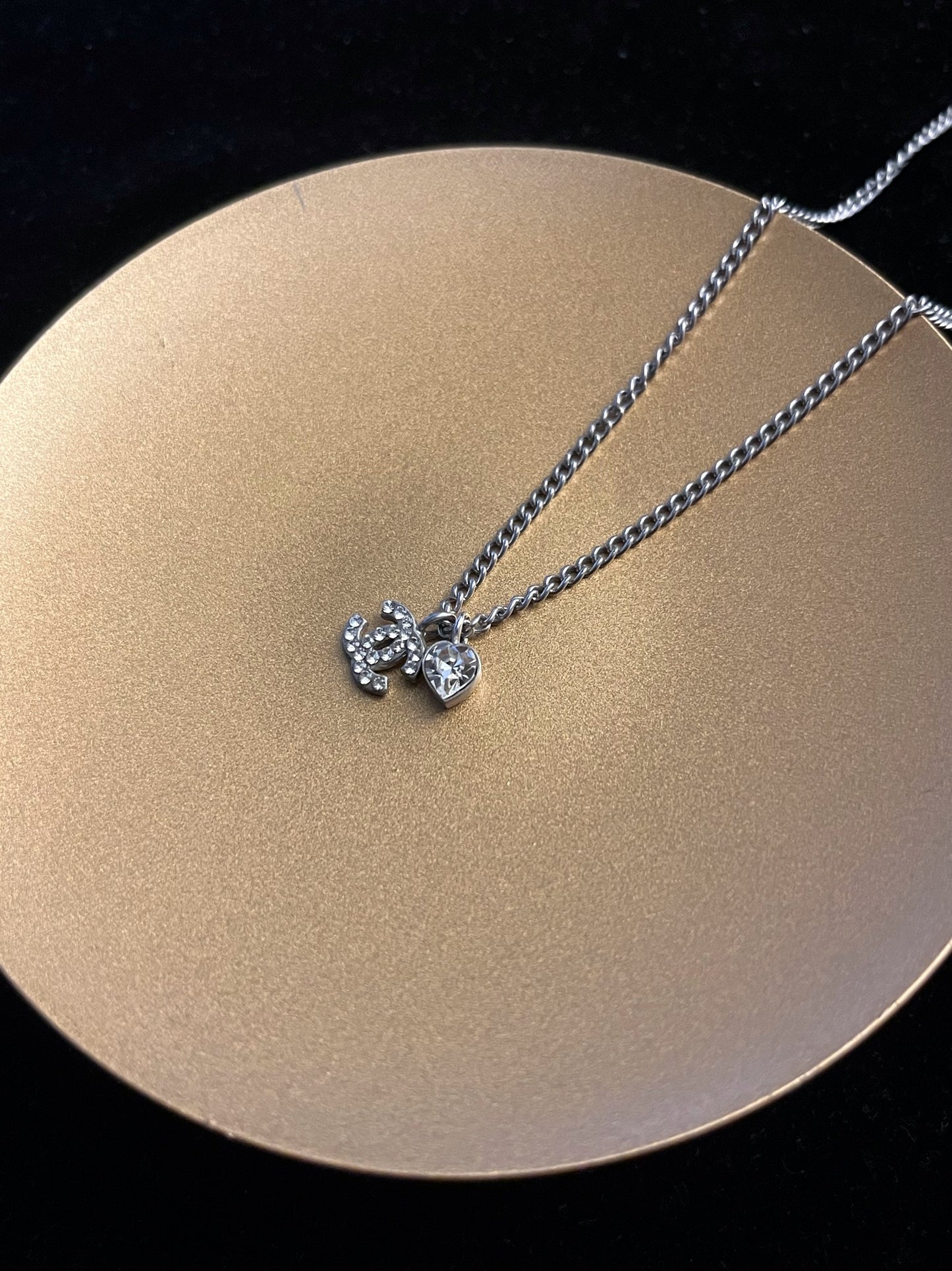 Chanel 2006 Crystal CC & Heart Charm Necklace