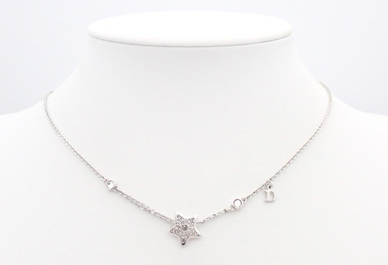 Dior Crystal Star Charm Necklace – Silver Tone