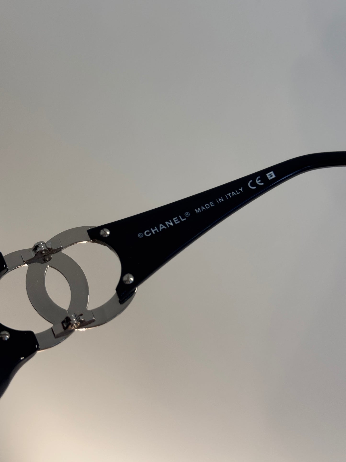 Chanel Mid-2000s "Gilded Arc" Gold Open-CC Rectangular Sunglasses