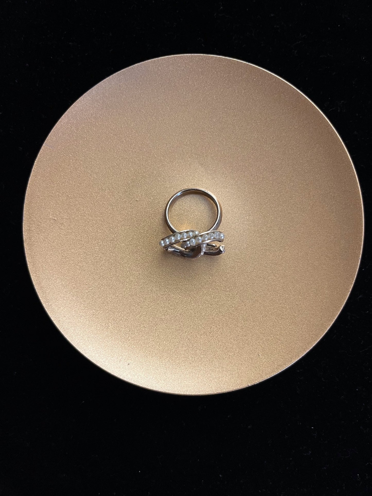 Chanel 2013 Pearl Double CC Logo Ring