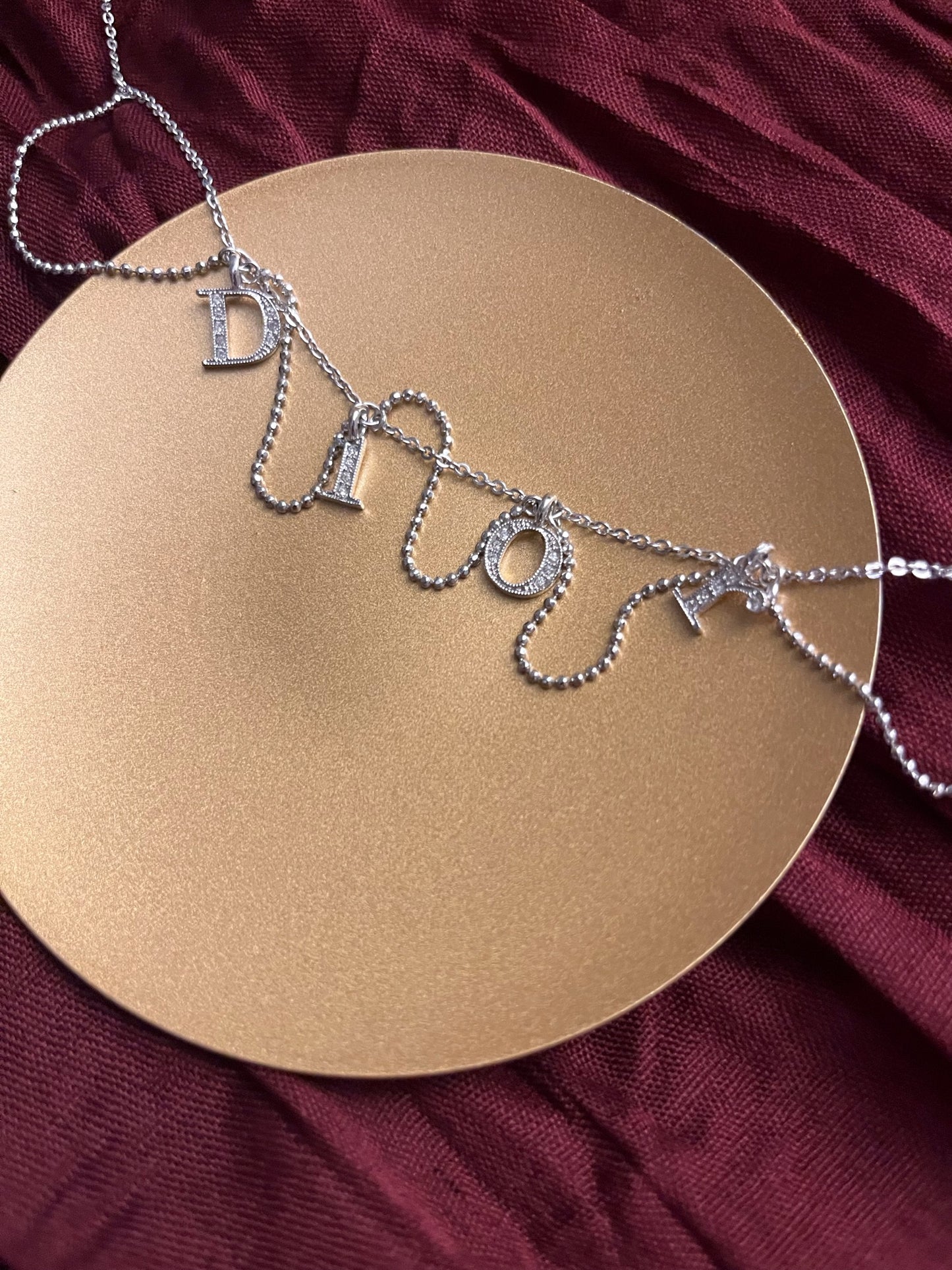 Dior Vintage Silver-Tone Crystal Letter Charm Choker