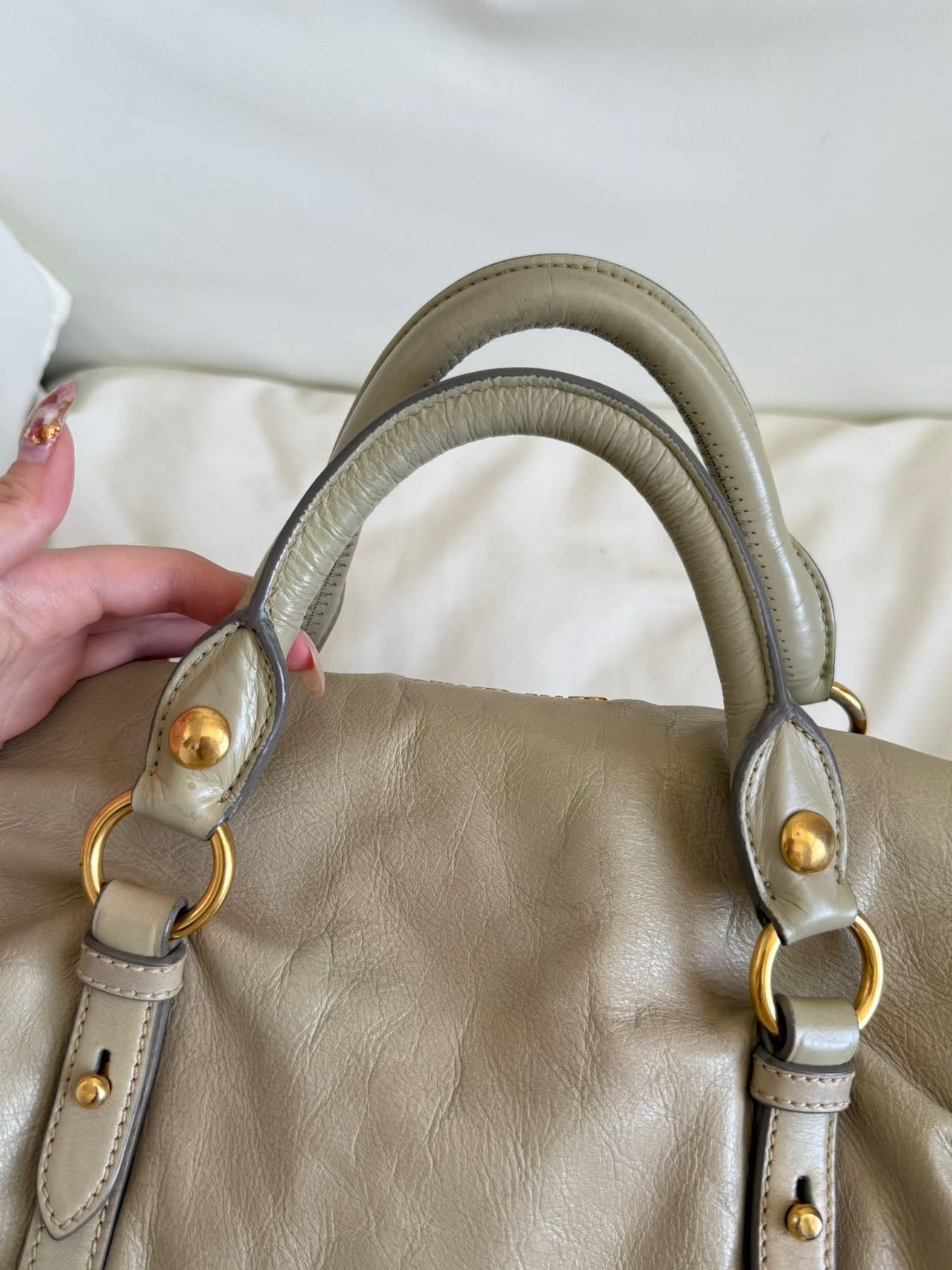 Miu Miu Vitello Lux Bow Satchel – Taupe Grey