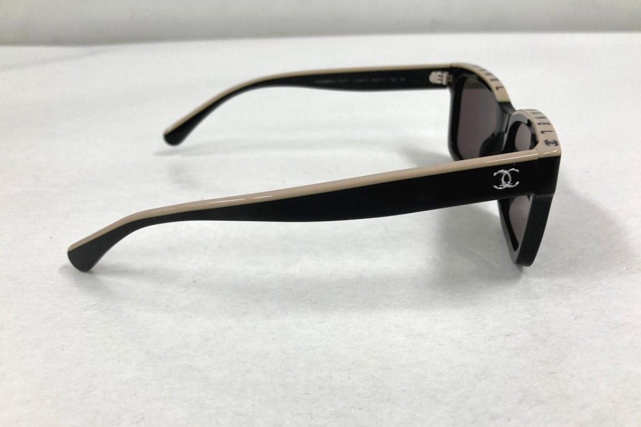 Chanel Vintage Black & Beige Two-Tone Logo Narrow Sunglasses