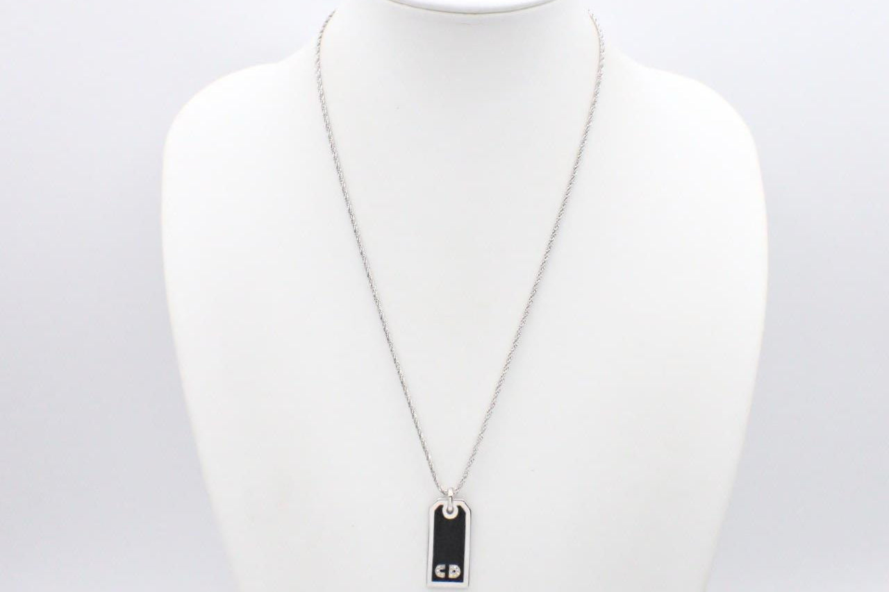 Vintage Dior Black Tag Pendant Necklace – Silver Tone