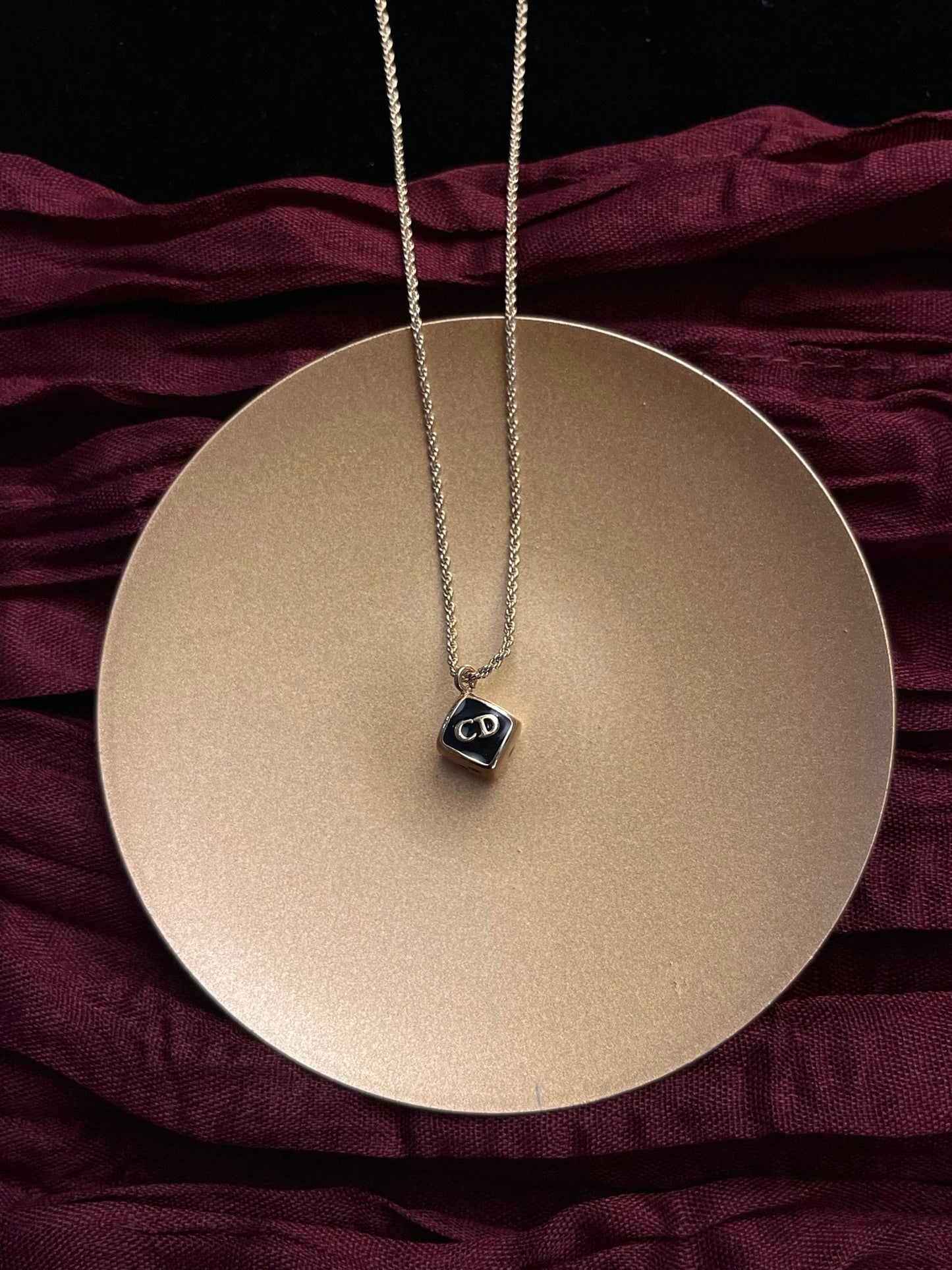 Vintage Dior Black & Gold Dice Pendant Necklace