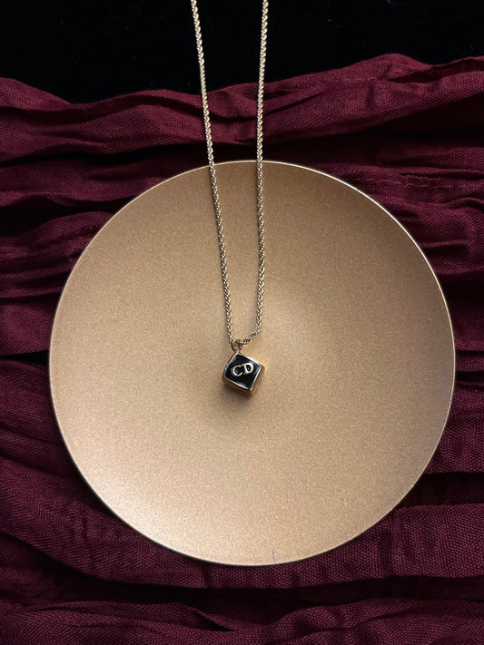Vintage Dior Black & Gold Dice Pendant Necklace