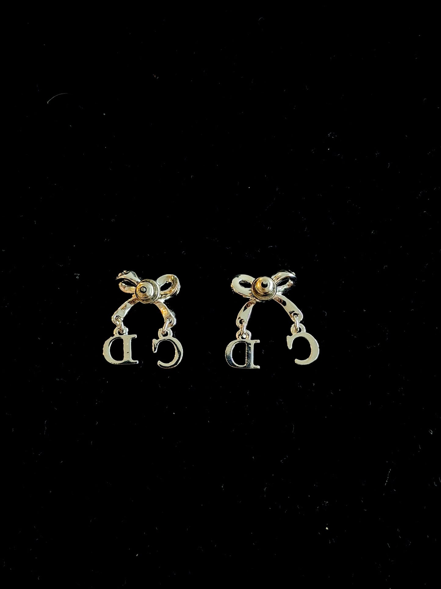 Dior Crystal Bow CD Charm Drop Earrings