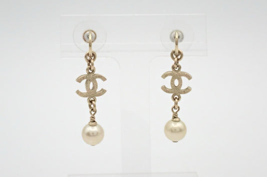 Chanel Gold-Tone CC Pearl Drop Earrings