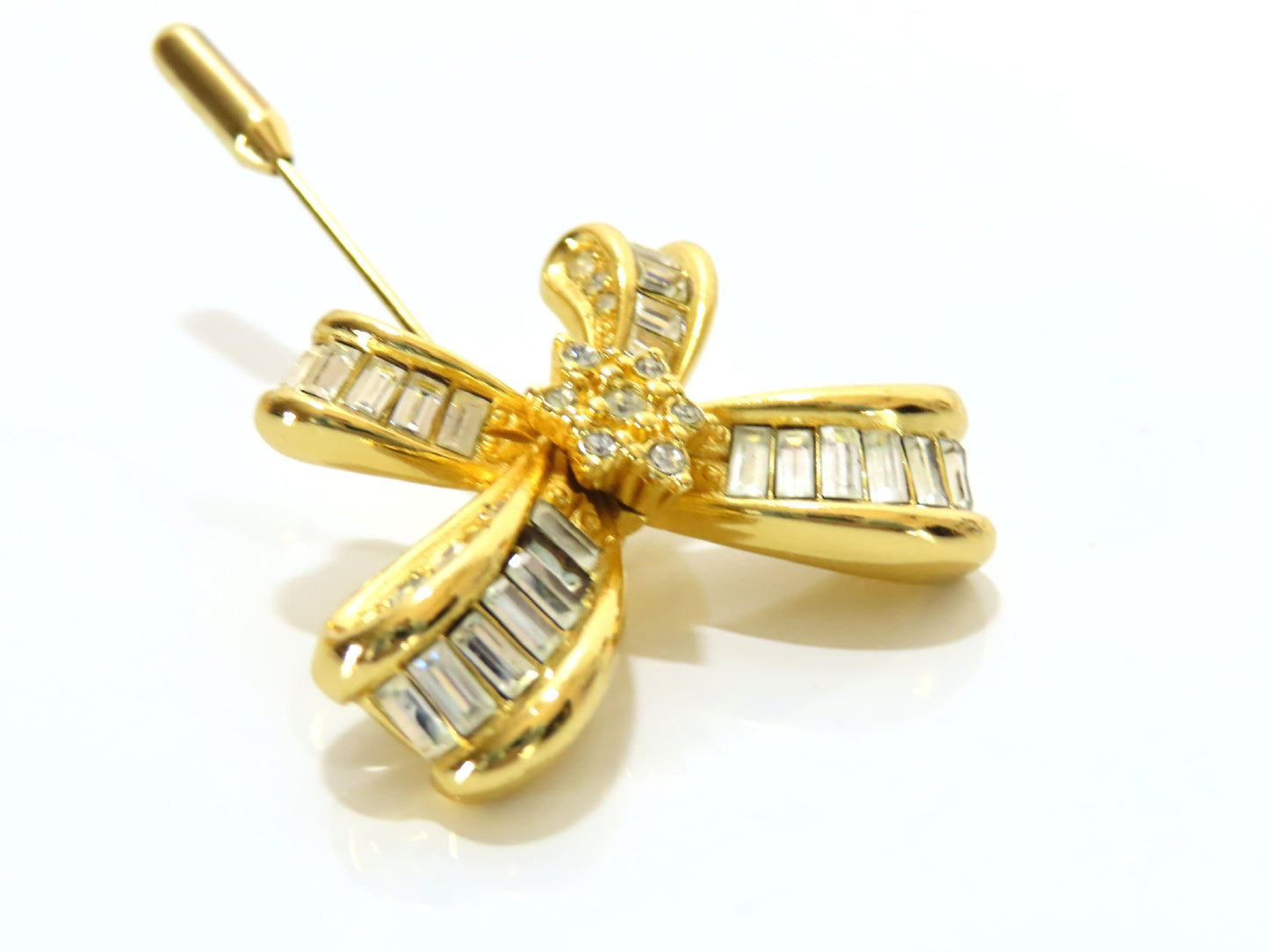 Vintage Dior Gold Crystal Bow Brooch