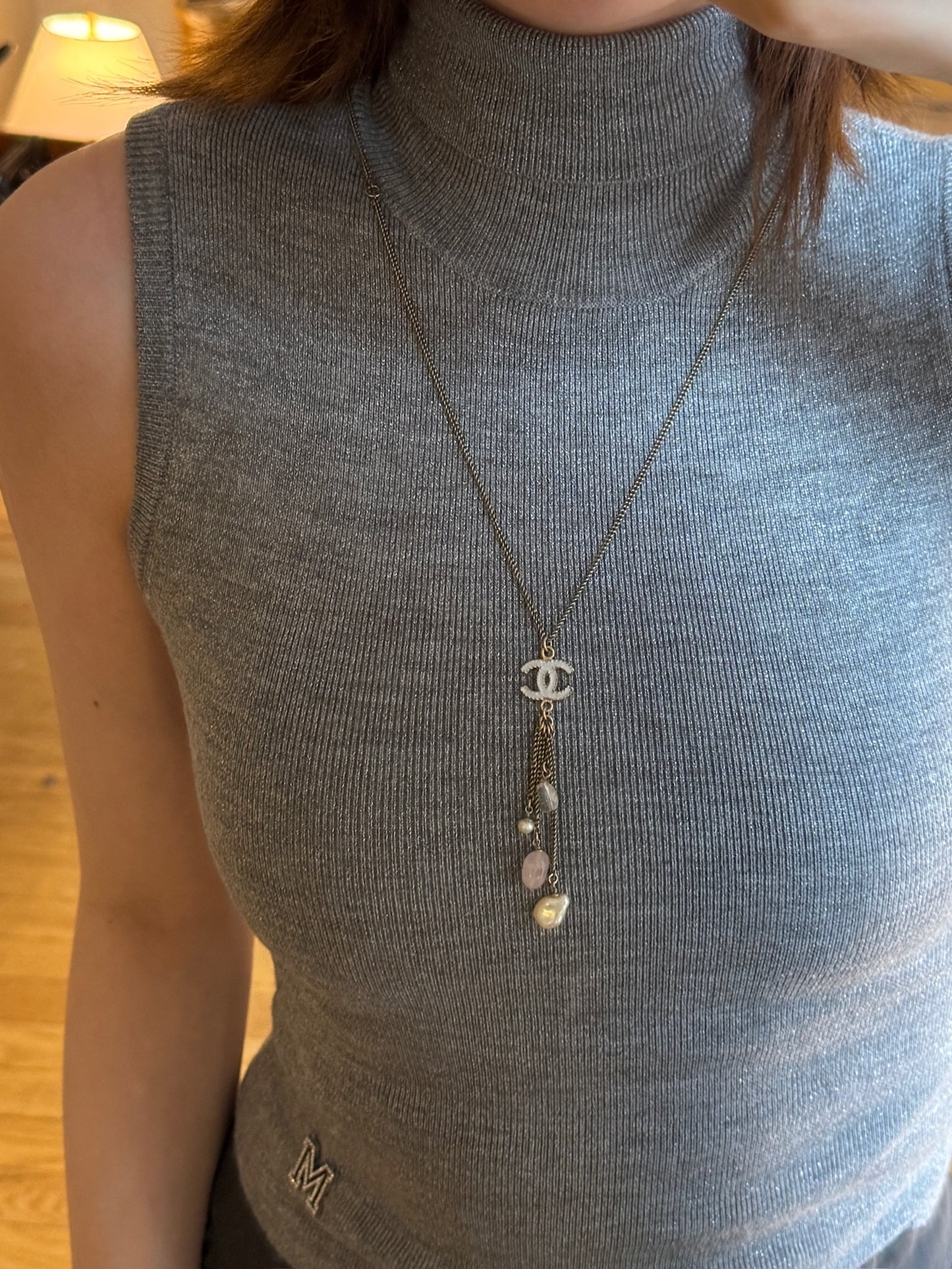Chanel Crystal CC Pearl Tassel Necklace