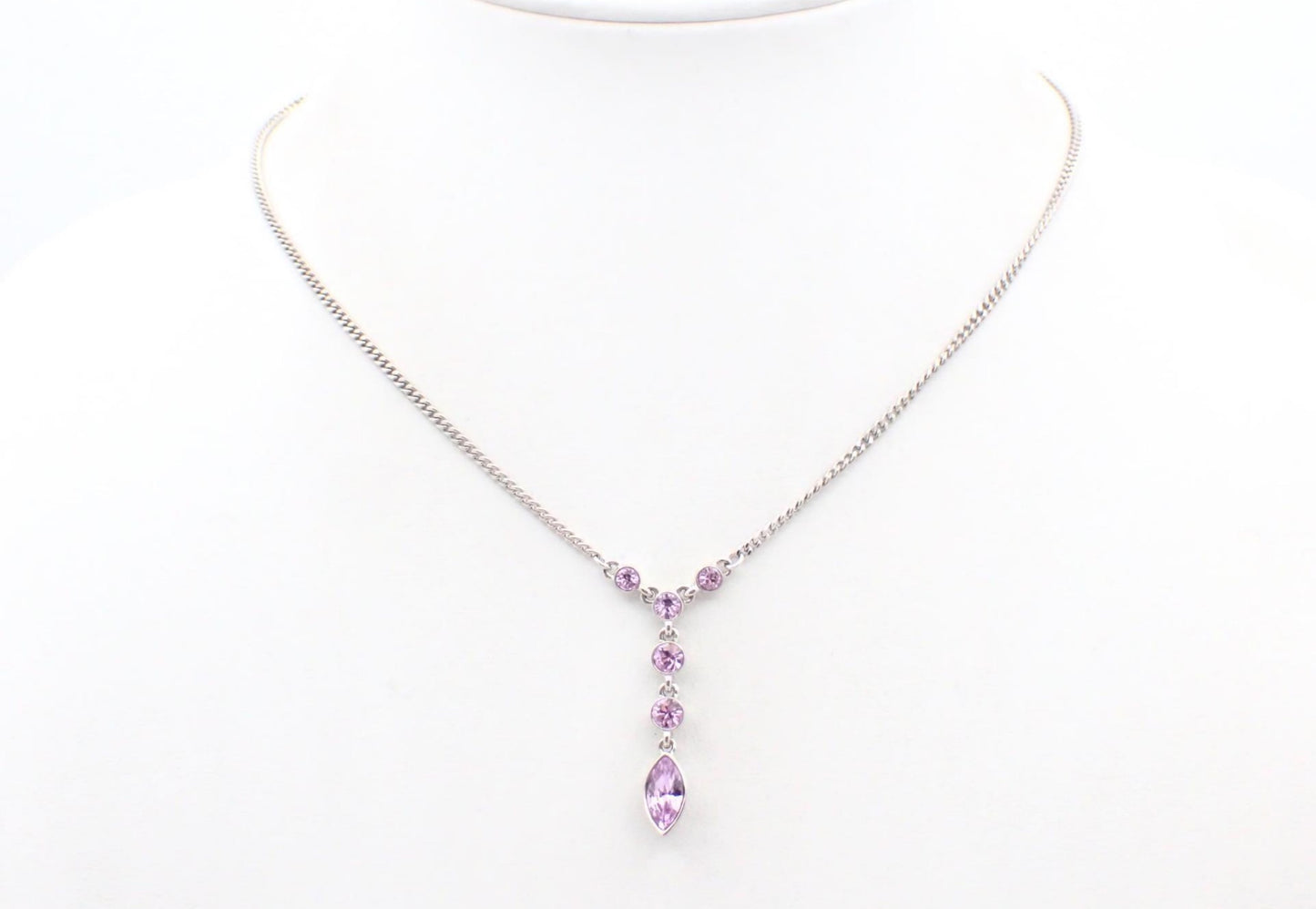 Vintage Givenchy Lavender Crystal Drop Necklace – Silver Tone