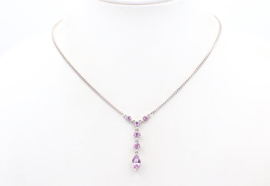 Vintage Givenchy Lavender Crystal Drop Necklace – Silver Tone