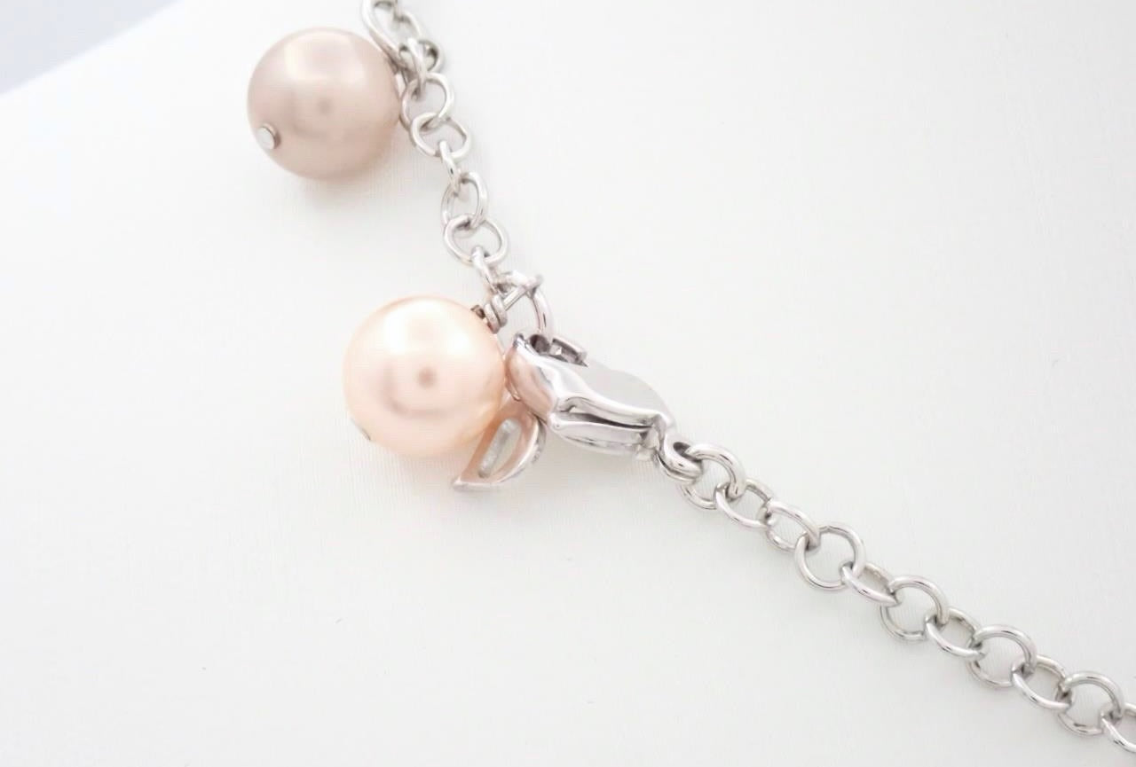 Vintage Dior Pink Rose Charm Necklace – Silver Tone