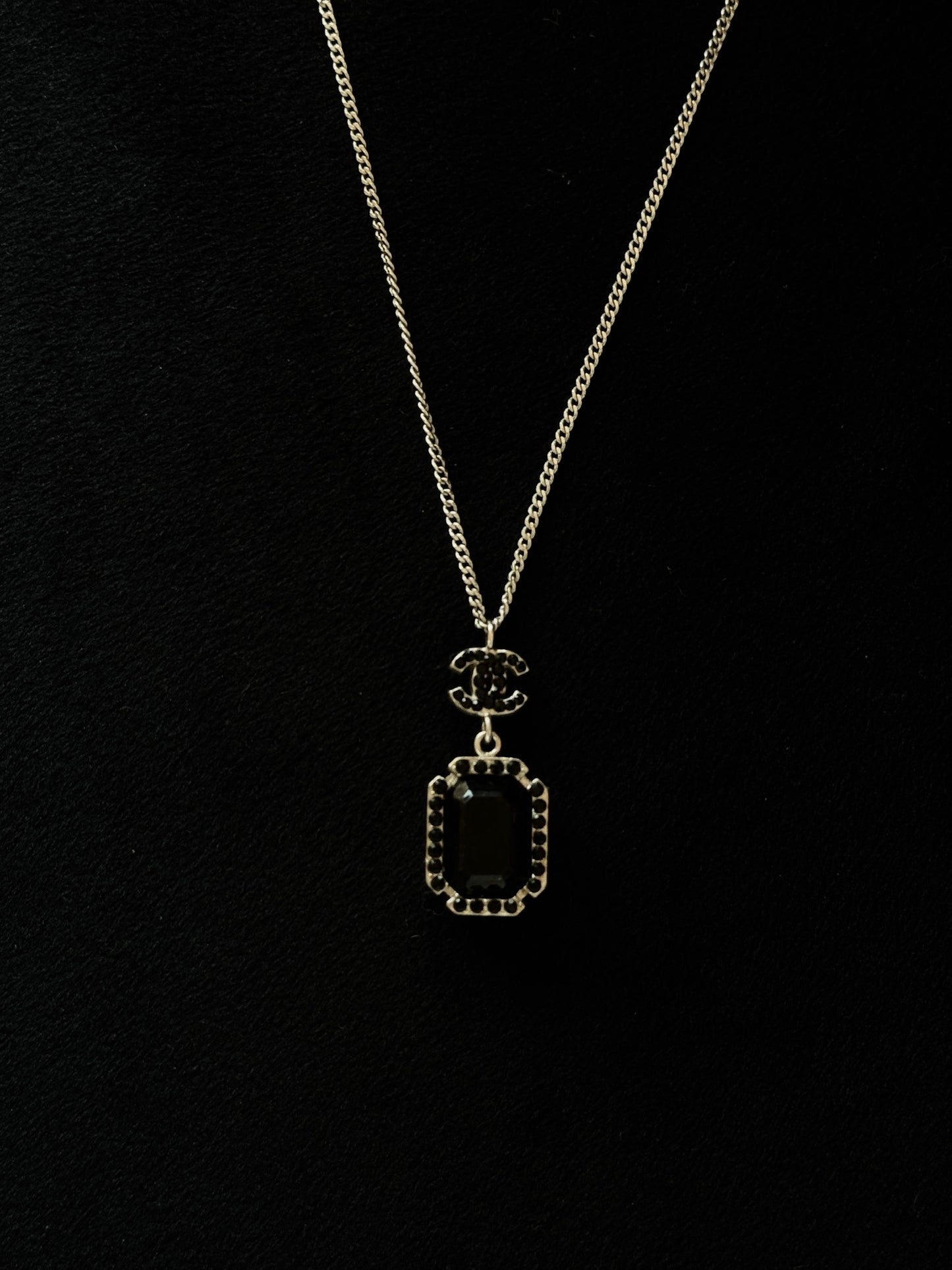 Chanel Black Crystal CC Pendant Necklace