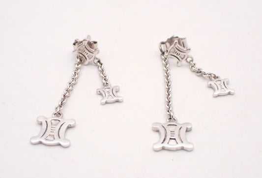 Celine Vintage Triomphe Silver Drop Earrings