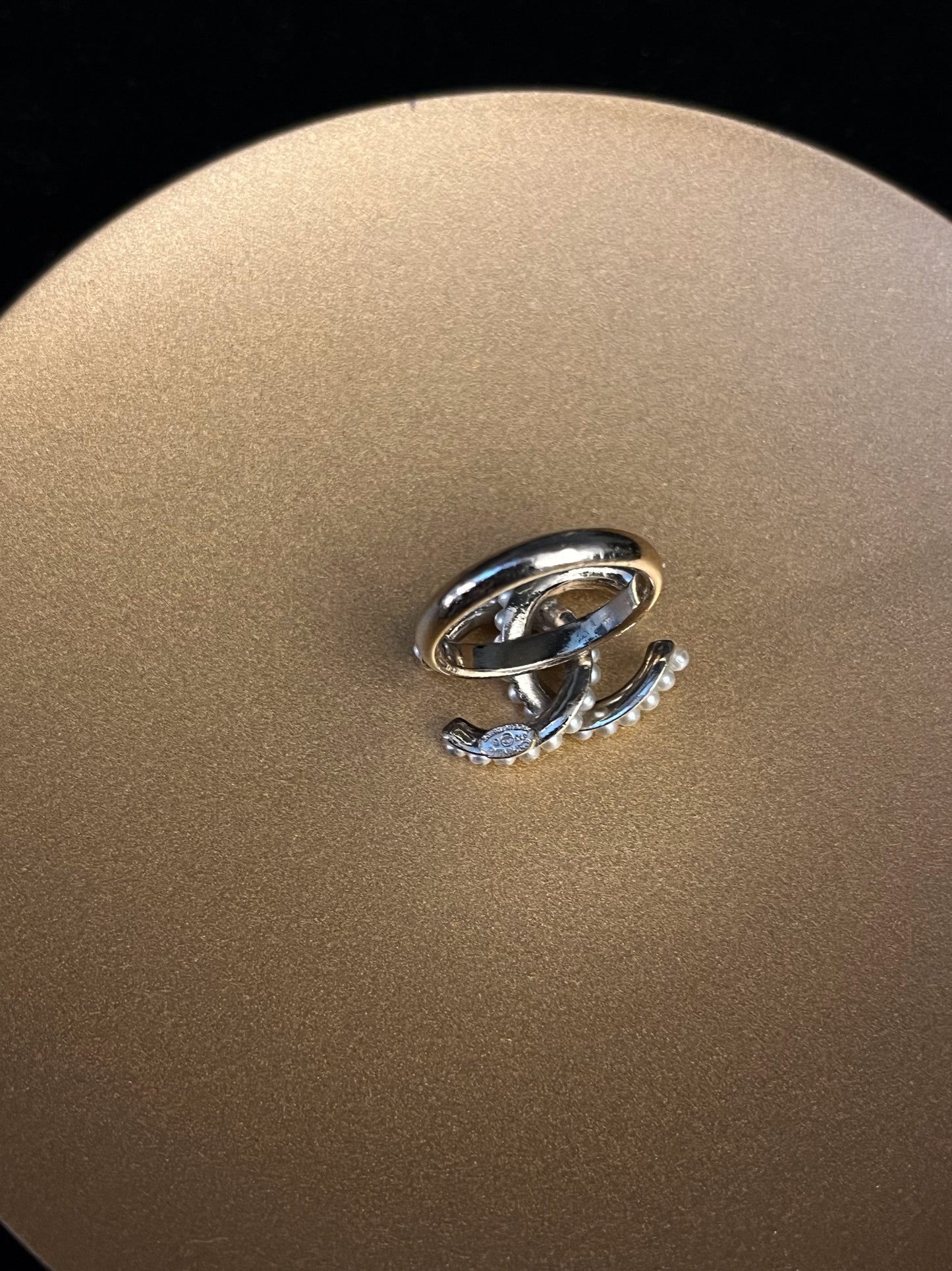 Chanel 2013 Pearl Double CC Logo Ring