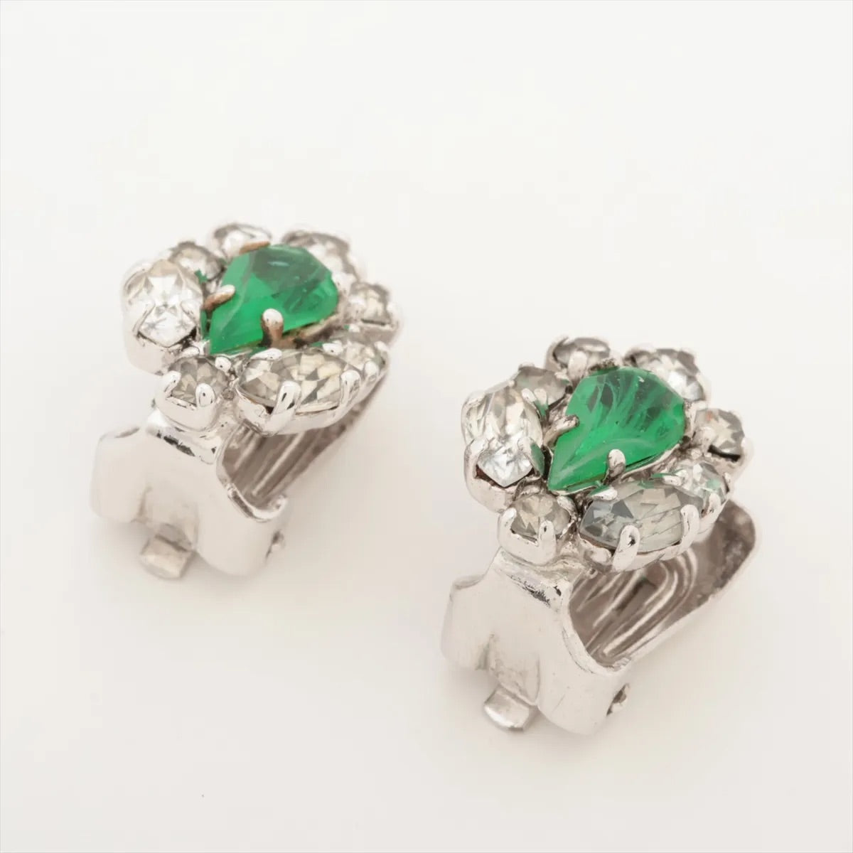 Vintage Dior Jade-Heart Crystal Clip-On Earrings
