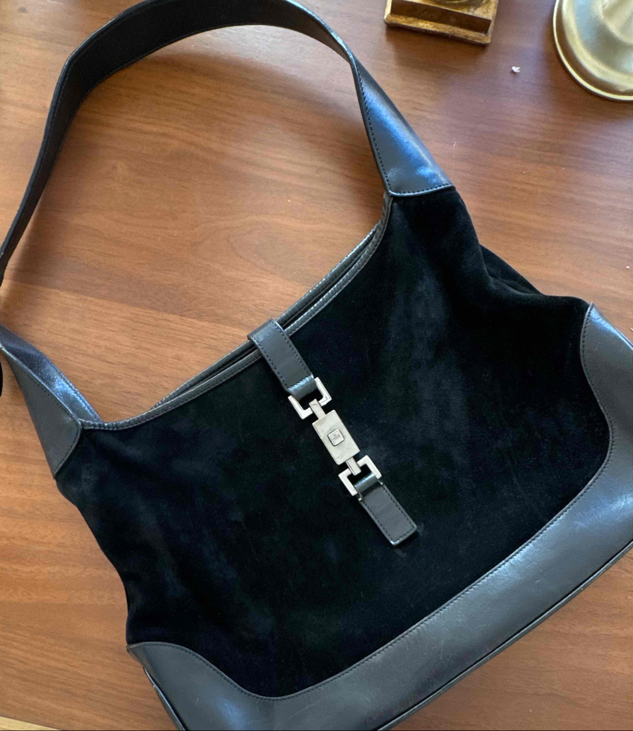 Gucci Vintage Black Suede Jackie Shoulder Bag