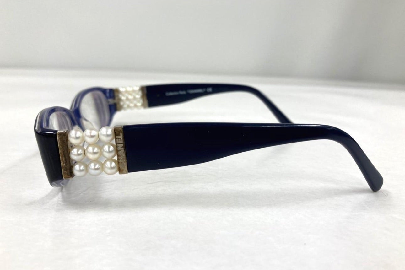 Chanel Vintage Black Slim Frame Glasses with Triple Pearl Detail